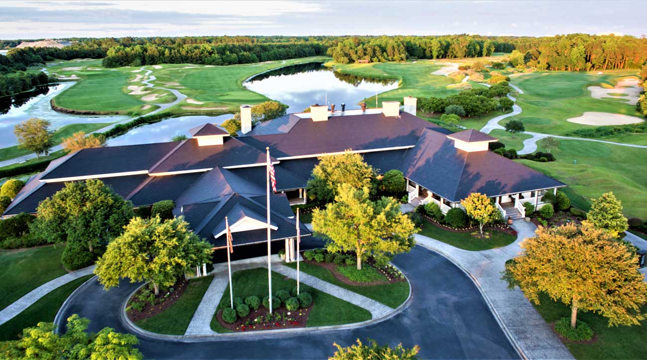 The clubhouse at the Dye Course at Barefoot Resort.