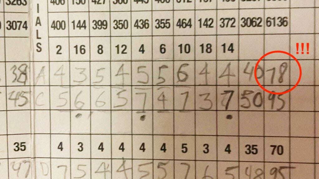 scorecard showing a score of 78