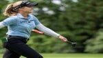 Brooke Henderson reacts to a putt at Baltusrol Golf Club's Lower Course in a practice round for the KPMG Women's PGA Championship on Tuesday, June 20, 2023.
