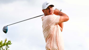 Brooks Koepka hits tee shot during the 2021 Northern Trust golf tournament