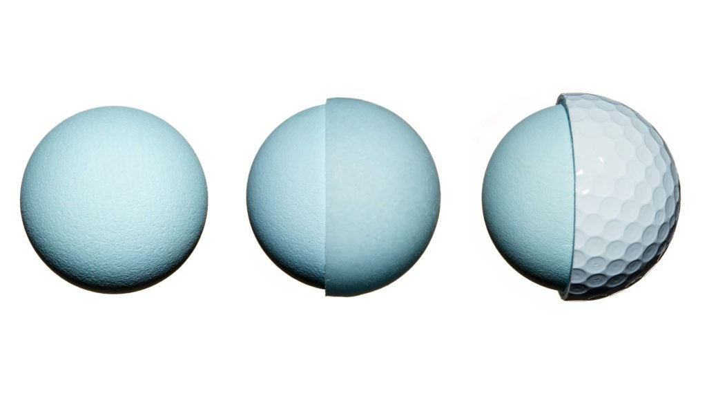 Inside layers of three golf balls