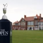 A view of the Claret Jug in front of the clubhouse at Royal Liverpool Golf Club on April 19, 2023 in Hoylake, England.