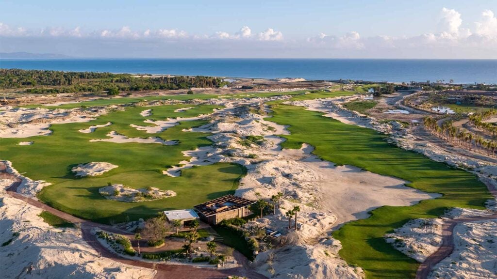 The practice area (left) and first hole (right) at Costa Palmas.