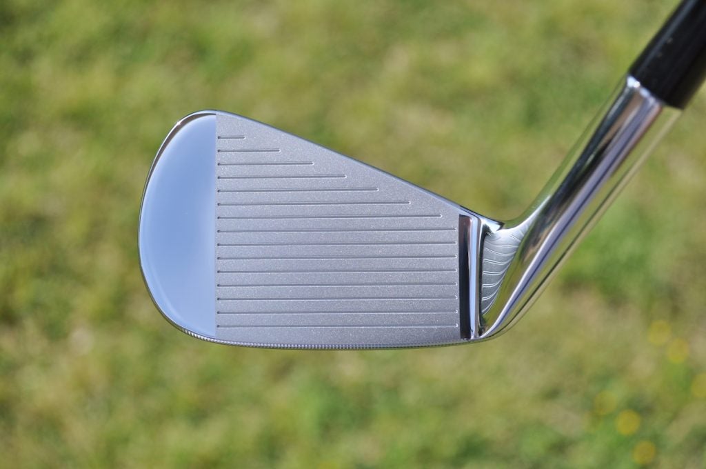 TaylorMade's P7TW irons from the face-on position. 