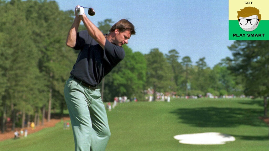 Nick Faldo hits drive