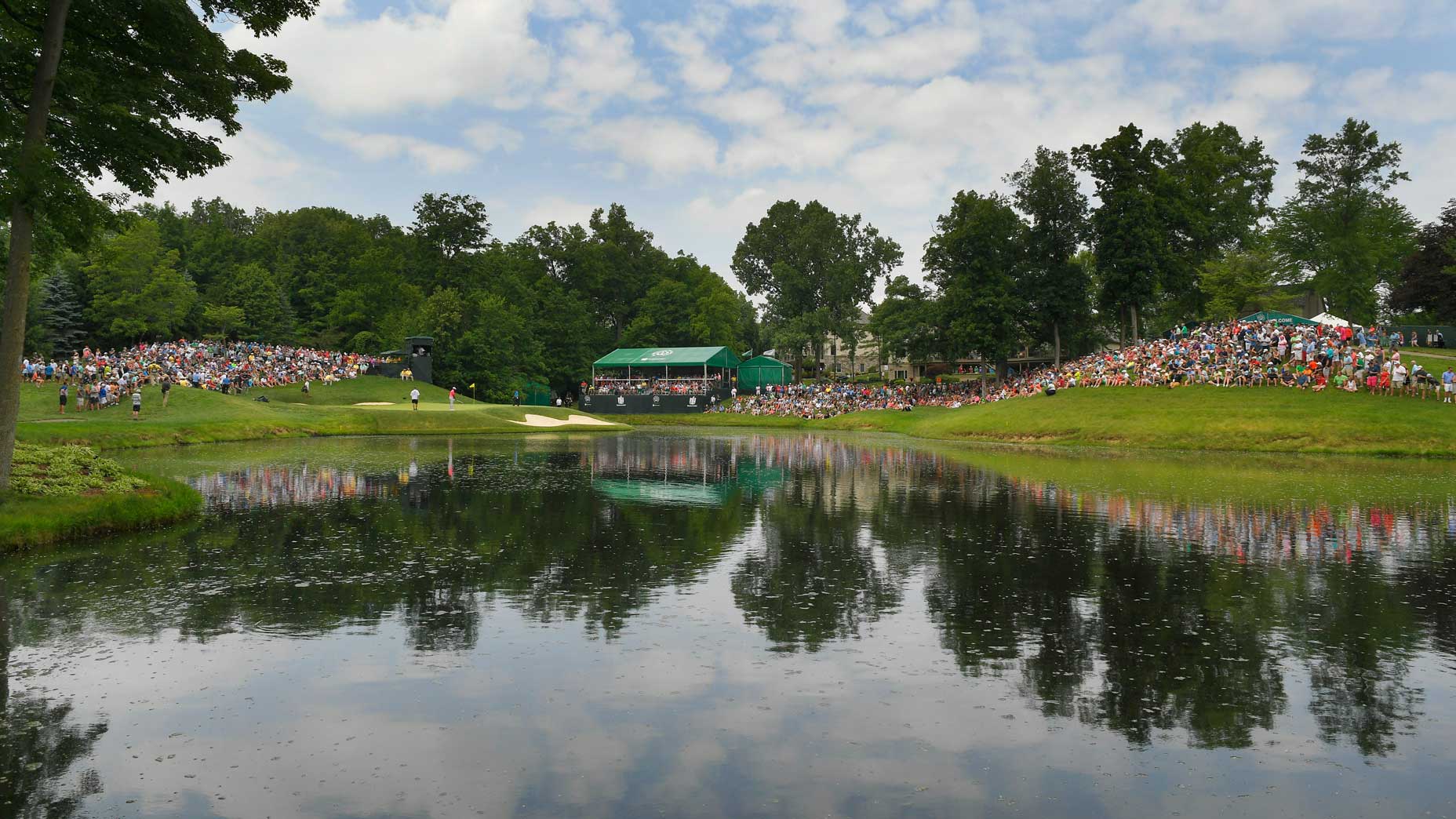 The par-3 12th hole at Muirfield Village Golf Club in 2018.