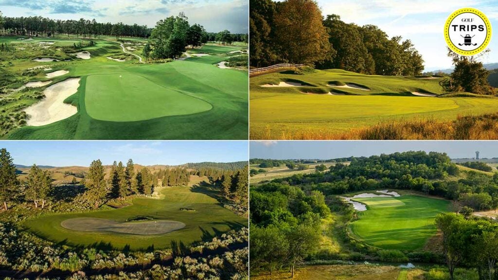 From top right, clockwise: Omni Bedford Springs Resort; Omni PGA Frisco Resort; The Retreat, Links & Spa at Silvies Valley Ranch; and Pinehurst Resort.