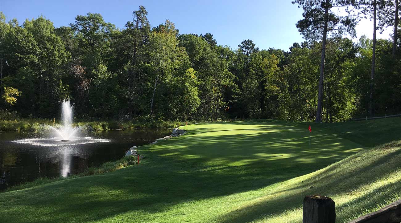 A look at the par-3 7th hole at the Lakes Course at The Pines.