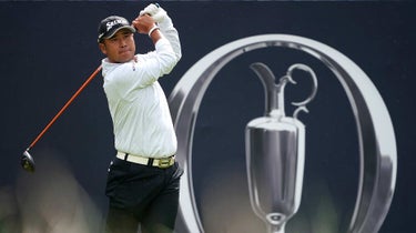 Hideki Matsuyama tees off during practice at 2023 Open Championship