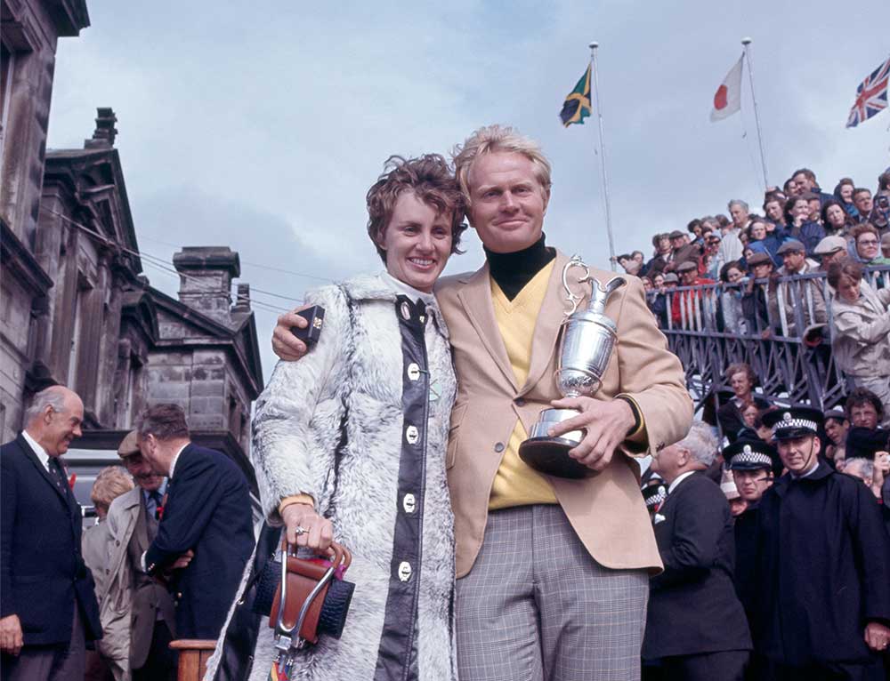Jack Nicklaus with his wife Barbara after Jack won the 1970 Open Championship at the Old Course in St. Andrews.