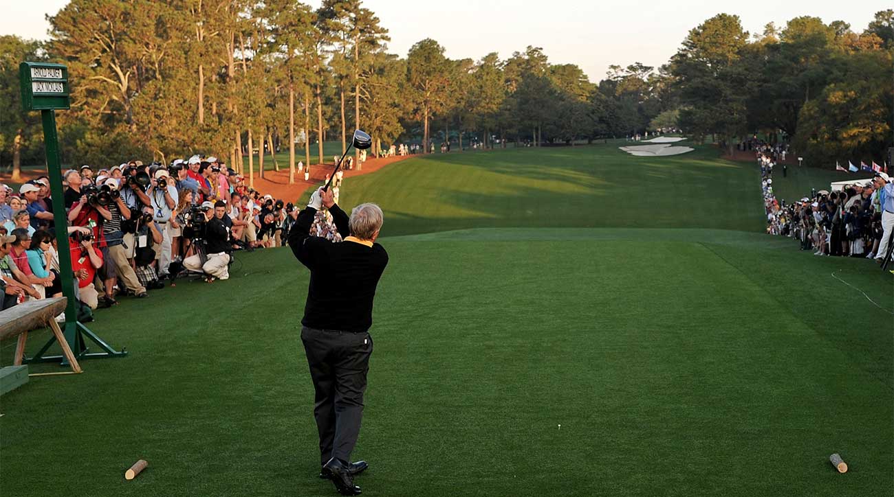 Jack Nicklaus hits the opening tee shot at the 2010 Masters.