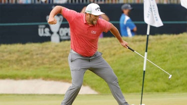 jon rahm celebrates us open winning putt