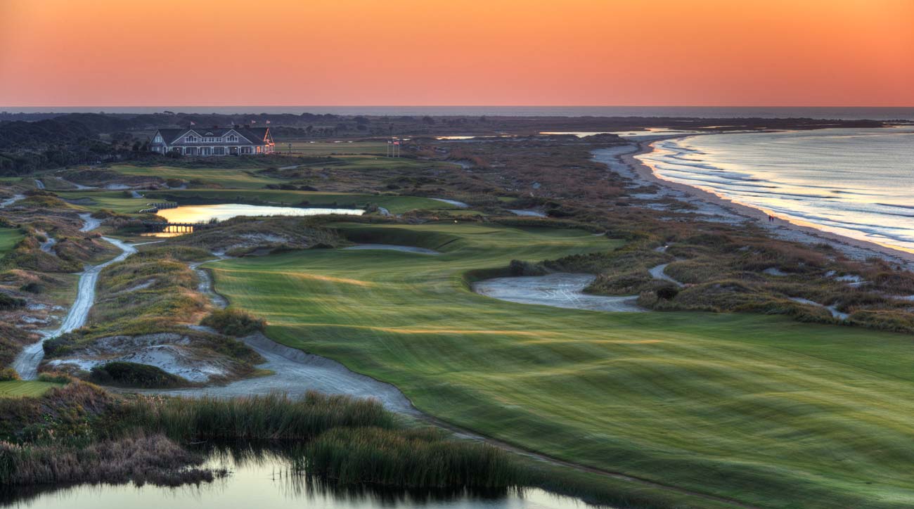 The 16th hole at Kiawah Island's Ocean Course at sunset.