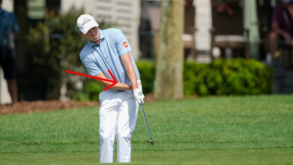 After winning the RBC Heritage, Matt Fitzpatrick was asked about his cross-handed chipping. He explained when he does and doesn't use it