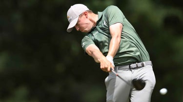 Matthew Fitzpatrick hits drive at U.S. Open