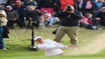 Nanna Koerstz Madsen hits out of the bunker on the 72nd hole of the AIG Women's Open.