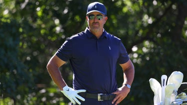 Phil Mickelson stares down the fairway.