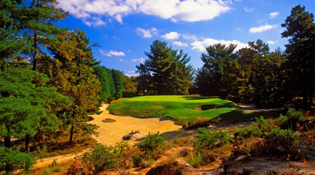 On the par-3 10th at Pine Valley, shots hit into the front right bunker (known as the Devil’s A******) will still be there years later.