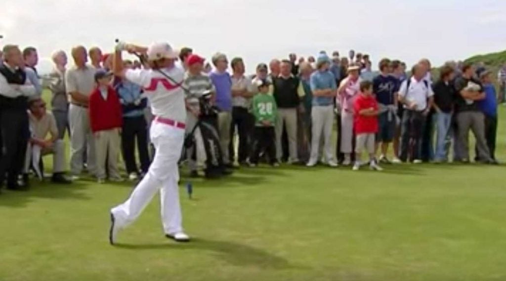 Rory McIlroy tees off during his epic 11-under 61 round at Royal Portrush in 2005.