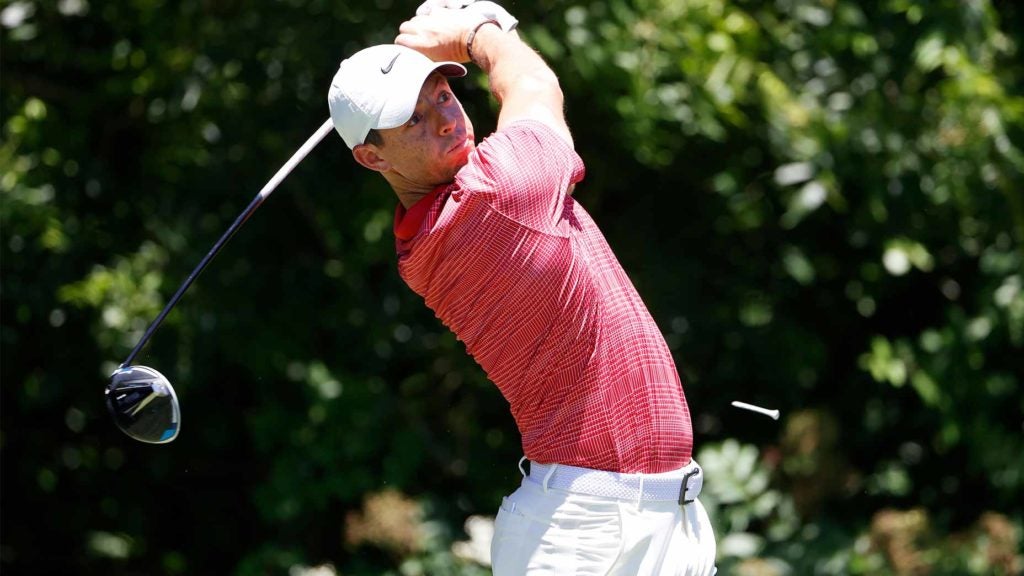 Rory McIlroy swings his driver.