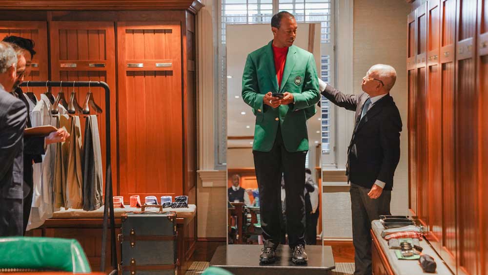 Tiger Woods in the Champions Locker Room after winning the 2019 Masters.