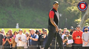 Tiger Woods reads the 16th green during the final round of The Genesis Invitational at Riviera Country Club on February 19, 2023 in Pacific Palisades, California.