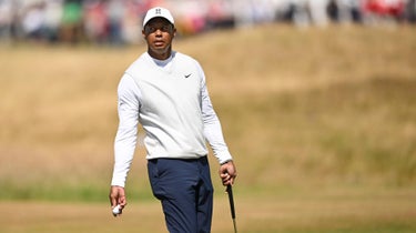 iger Woods of the United States looks on during Day Two of The 150th Open at St Andrews Old Course on July 15, 2022 in St Andrews, Scotland.