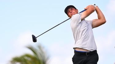 Viktor Hovland of Norway hits his tee shot on the fourth hole during the final round of the Hero World Challenge at Albany on December 4, 2022 in Nassau, New Providence, Bahamas.