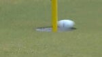 Viktor Hovland's birdie putt on the 8th hole Saturday struck the center of the flagstick.